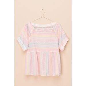 Anthropologie‎ Letty Embroidered Babydoll Blouse Size XS Colorful Breezy Boxy